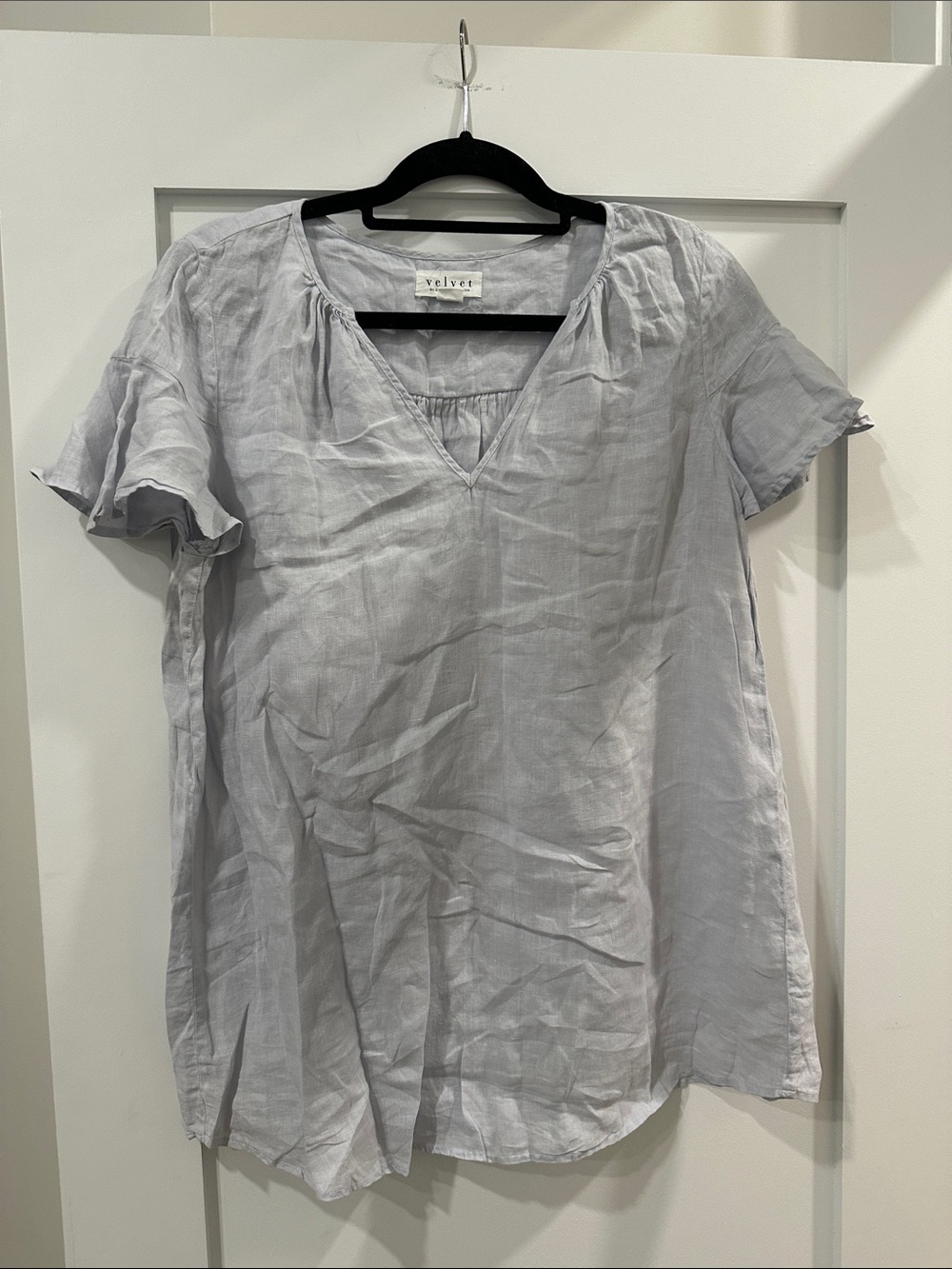 Velvet light Blue V-Neck Jennifer Linen Maternity Linen Top